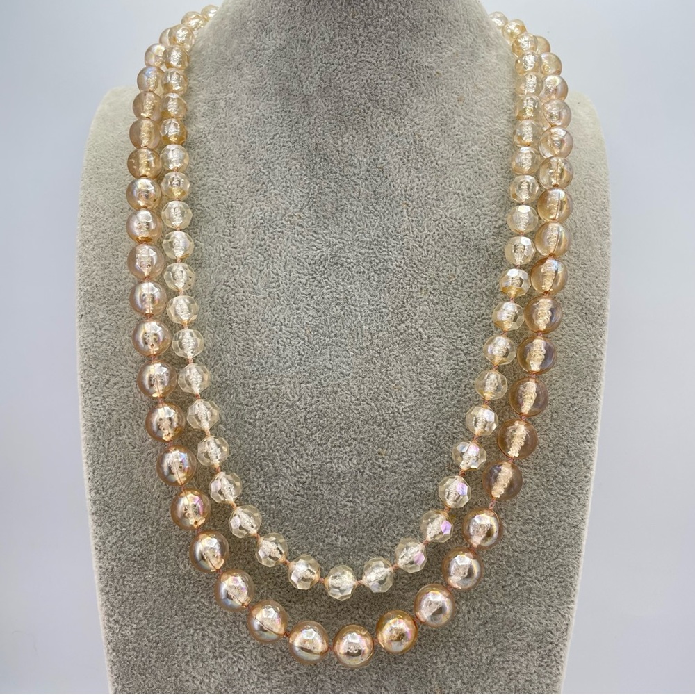Vintage Champagne Acrylic Double-Strand Beaded Necklace